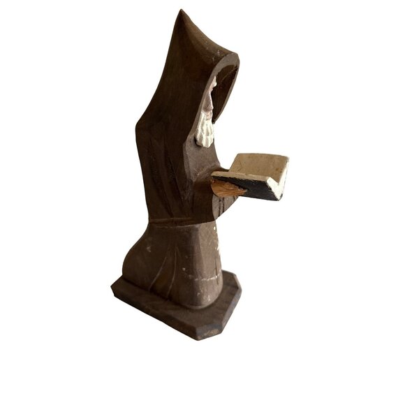 Praying Bearded Monk Friar Carved Wood Figure - Picture 3 of 5